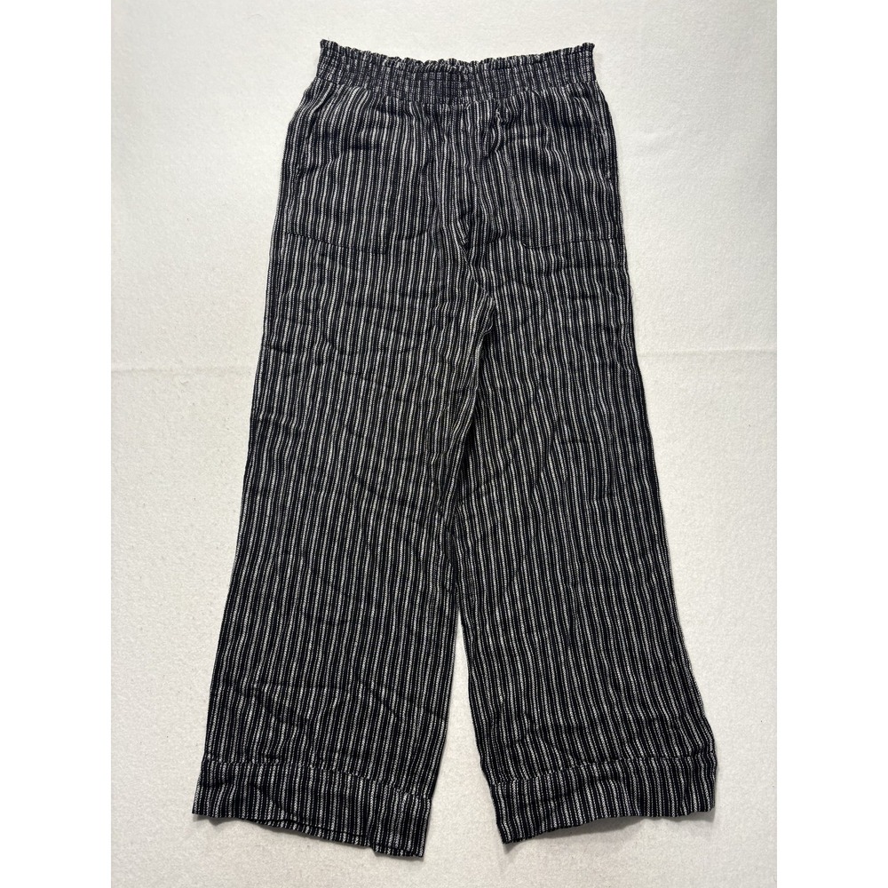 Time And Tru Pants Womens Small Black Stripe Linen Wide Leg Pull On Casual
